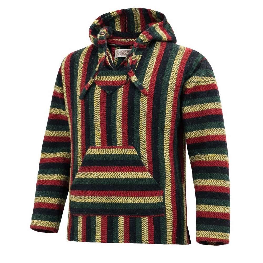 Vintage Baja Hoodie Mexican Poncho Drug Rug Boho Hippie Festival Pullover